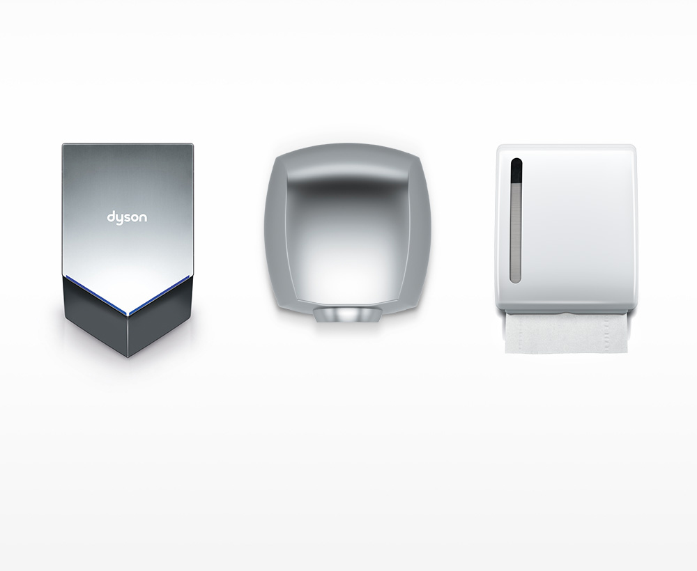 Dyson Airblade V hand dryer costs compared to paper towels and other hand dryers
